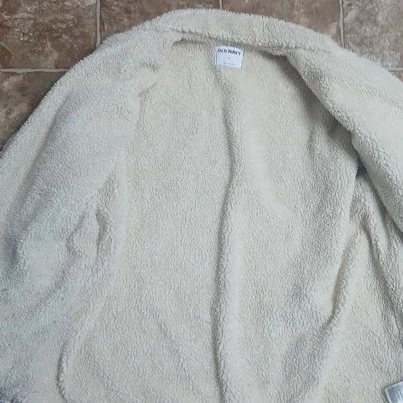 EUC Old NAVY Light Wash Denim Bomber Sherpa-Lined Jacket - Cream Sherpa SIZE XL - Picture 2 of 6